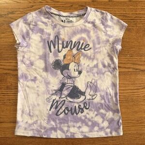 Girls Disney Minnie Mouse Purple Tie Dye & Gold Shiny S/S Pullover Top Size XL